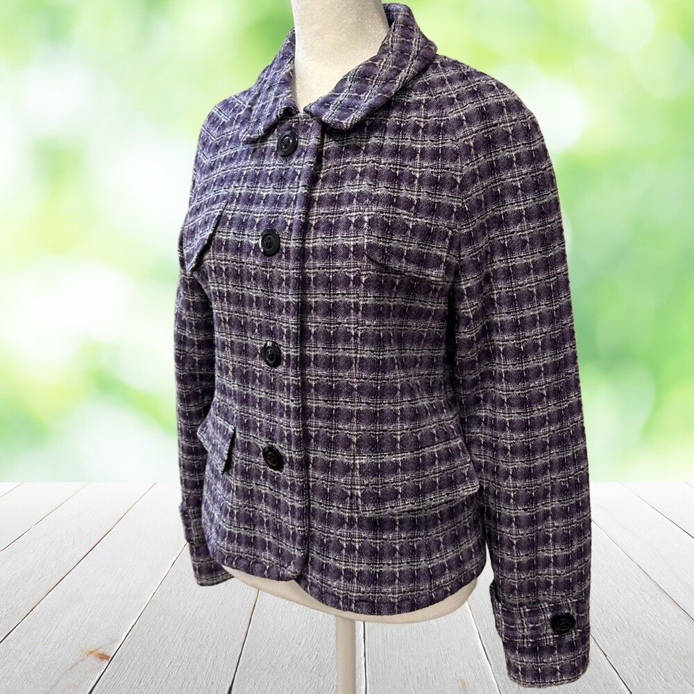 PENDLETON Virgin Wool Blazer Jacket Purple Plaid Tweed Preppy Petite Size 10